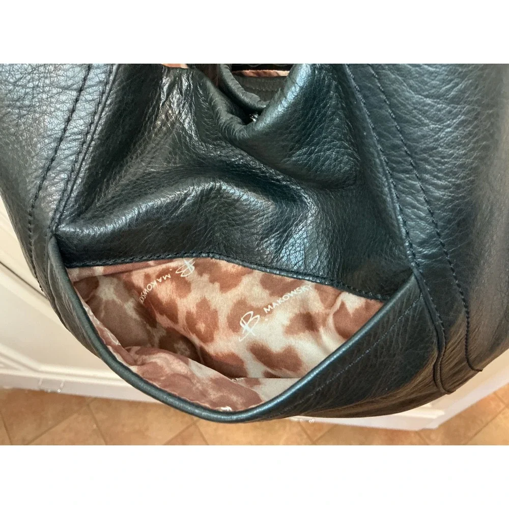 B Makowsky‎ Black Leather Hobo Shoulder Bag Purse - Picture 5 of 16